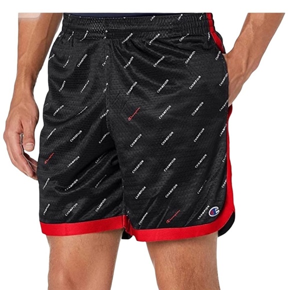 Mens Champion Large Shorts Logo Black Red Basketball Jersey Mesh Drawstring NWOT - Picture 2 of 10